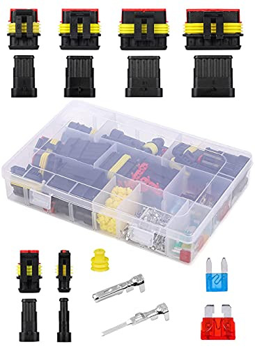 Twippo 240Pcs Waterproof Automotive Electrical Connector Terminals Car Electrical Wire Connector Plug Kit 1/2/3/4/5/6 Pin Connectors Waterproof with Blade Fuses Kit