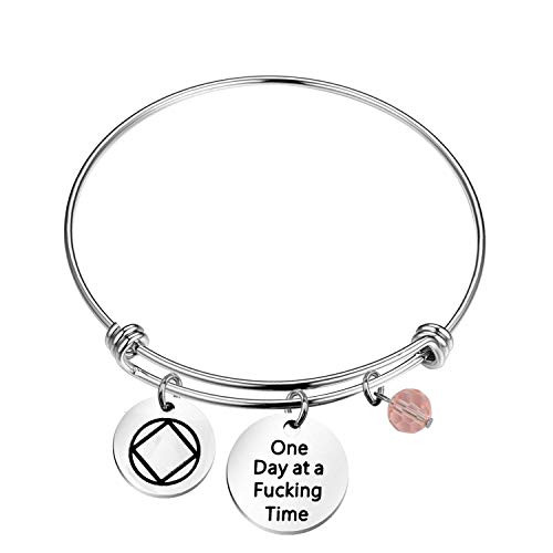 TIIMG One Day at a Time Sobriety Gift Addiction Recovery Gift AA Gift NA Gift 12 Step Gifts Alcoholics Anonymous AA NA Recovery Sobriety Bracelet -One day at a time NA-