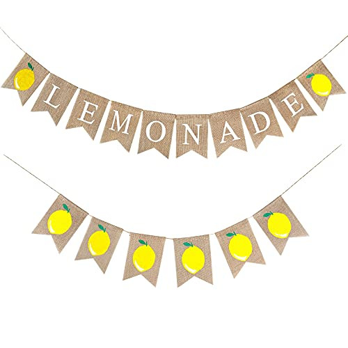 Lemon Party Decorations, Jute Burlap Lemonade Banner, Rustic Summer Lemon Stand Supplies Lemonade Stand Decorations Mantel Fireplace Decor