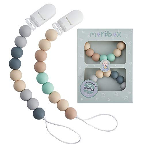 Pacifier Clips for Boys - MORIBOX Silicone Teething Beads Paci Clip Baby Binky Holder Soothie Teethers Toys for Shower Gift Christmas 2 Pack Pacifier Clips for Boys - MORIBOX Silicone Teething Beads Paci Clip Baby Binky Holder Soothie Teethers Toys for Shower Gift Christmas 2 Pack