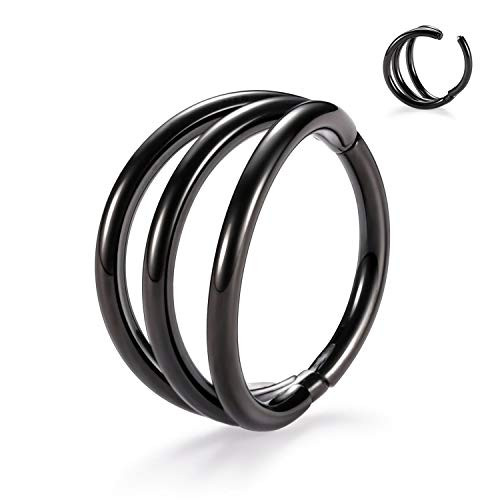 18g Nose Rings Cartilage Earring Hoop Septum Ring Daith Nose Helix Rook Piercing Jewelry Nose Ring Hoop Daith Helix Tragus Rook Earrings Forward Helix Earring Nose Hoop Snug Lobe Earring 10mm Black