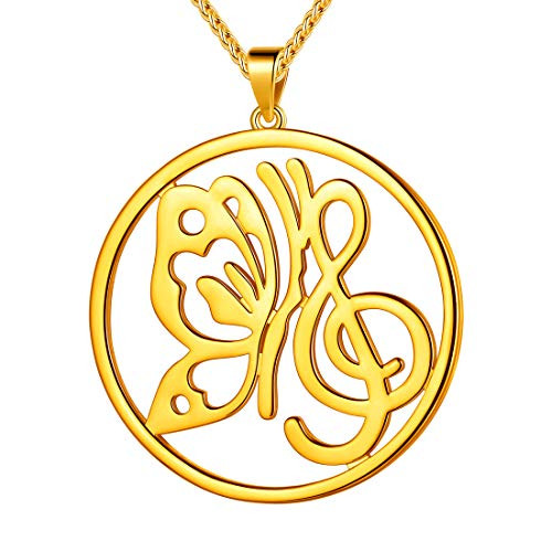 Beautlace Musical Note Butterfly Necklaces 18K Gold Plated Round Treble Clef Music Note Pendant Jewelry Gifts for Music Lover Women Girls KP0152Y Beautlace Musical Note Butterfly Necklaces 18K Gold Plated Round Treble Clef Music Note Pendant Jewelry Gifts for Music Lover Women Girls KP0152Y