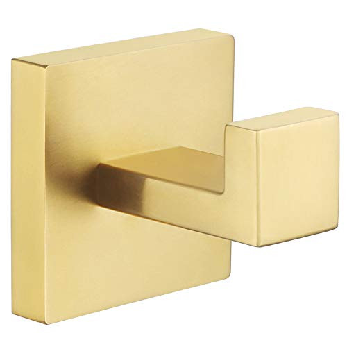 Bath Towel Hook, Angle Simple SUS304 Stainless Steel Shower Towel Holder, Bathroom Robe Hook, Kitchen Dish Towel Hanger, Square Coat Hook, Single Robe Hook for Cabinet Wall Mount, Brushed Gold