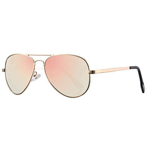 AZORB Polarized Aviator Sunglasses Mirrored Lens Metal Frame for Men Women, 100 percent UV 400 Protection -Gold Frame/Pink Mirrored?