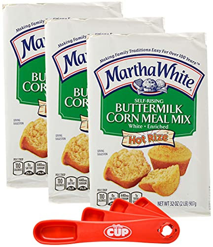 Martha White Self-Rising Buttermilk White Corn Meal Mix, 32 Ounces -Pack of 3- with By The Cup Swivel Measuring Spoon