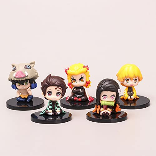 5Pcs Mini Demon Slayer Cake Topper Figures Toy Set,Tanjirou Nidou Apricot Jurassic Inosuke Zenichi ,Demon Slayer Theme Party Supplies