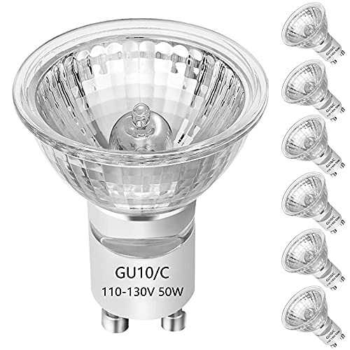 GU10 Halogen Light Bulb, GU10 Bulbs 120V 50W, MR16 gu10 plusc Light Bulb with Long Lasting Lifespan, Dimmable, GU10 Halogen Bulbs for Track  and  Recessed Lighting, Halogen 50w Bulbs,W50MR16/FL/GU10 -6 Pack-