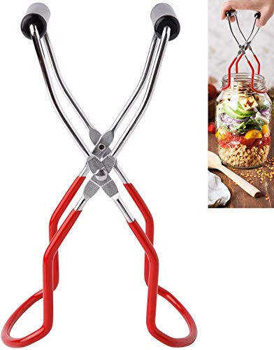 Canning Jar Lifter Tongs Stainless Steel Jar Lifter with Grip Handle for Safe and Secure Grip -Red-