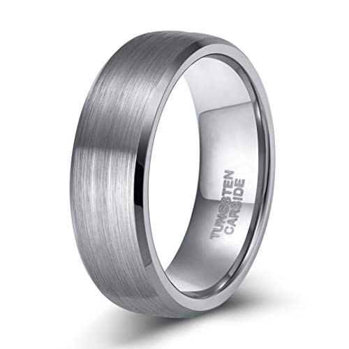 Shuremaster 6mm Tungsten Carbide Ring Silver Wedding Band for Women Men Brushed Matte Comfort Fit Size 8.5