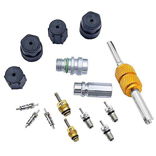 Air Conditioning Valve Core Kit | Cap  and  Valve AC R12 R134a Teflon Seal Refrigeration A/C Air Conditioning Service Valve Car  and  HVAC AC System Charging Port Seal Caps Kit