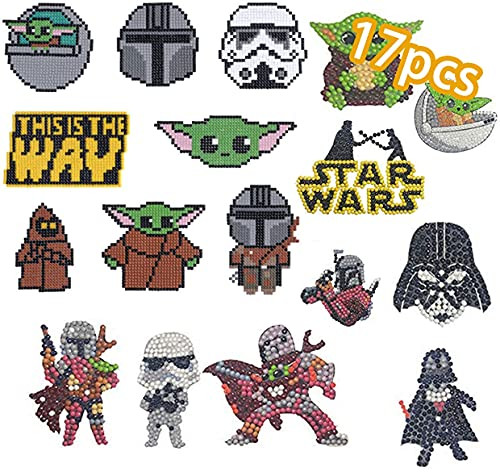 DREAM CRAFTS 17 PCS Diamond Painting for Kids, Star War Mandalorian DIY 5d Diamond Gem Painting Kits,Sticky Mosaics Art Stickers Christmas Birthday Gifts for Kids and Adults