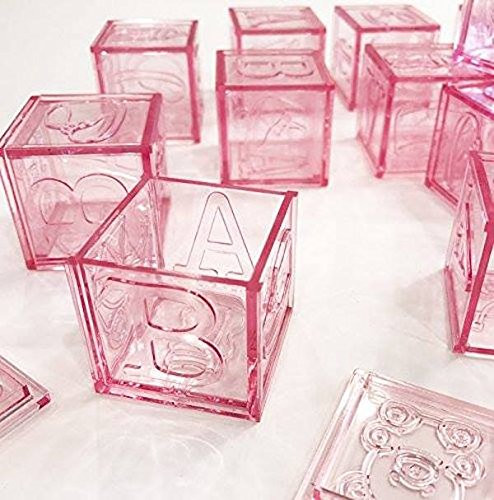 Baby Shower Pink Blocks Fillable With Lids Favor Keepsake Party Supplies 12 Ct