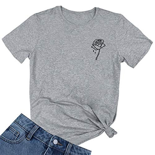 BLACKOO Women Cute T Shirt Juniors Graphic Tops Grey X-Large
