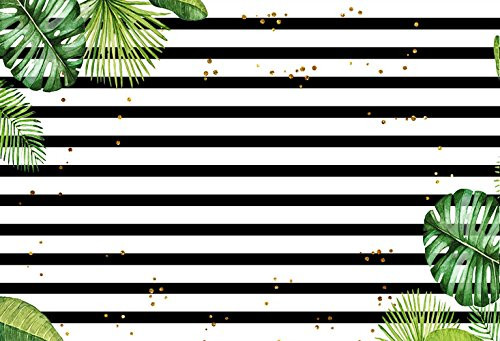 MEHOFOTO Photography Backdrops Black and White Stripe Green Leaves Gold Dots Birthday Party Photo Studio Background Banner 8x6ft