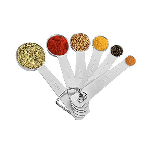 Stainless Steel Measuring Spoons Set of 6 Piece, Stackable Teaspoon and Tablespoon for Measuring Dry and Liquid Ingredients of Cooking Baking -Round-