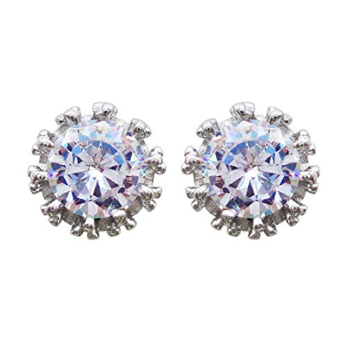 Hiqmic 925 Sterling Silver 6MM Round Zirconia Earrings Ear Stud White Gold Plated Fashion Jewelry WK90030-White