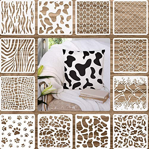 12 Pieces Animal Print Stencils Painting Templates Stencils DIY Design Stencils for Scrapbooking Drawing Tracing DIY Furniture Wall Floor Decor -12 x 12 Inch-