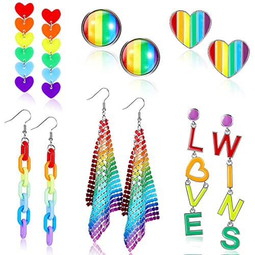 6 Pairs Rainbow Earrings Pride Earrings Rainbow Mesh Drop Clip On Earrings Lightweight Chain Rainbow Earrings Love Wins Dangle Post Earrings Round Heart Rainbow Drop Earrings for Women Girls Men 6 Pairs Rainbow Earrings Pride Earrings Rainbow Mesh Drop Clip On Earrings Lightweight Chain Rainbow Earrings Love Wins Dangle Post Earrings Round Heart Rainbow Drop Earrings for Women Girls Men