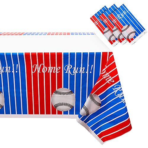 3 Pieces Baseball Tablecloth Disposable Baseball Table Covers Plastic Baseball Theme Table Cloths for Baseball Event Home Outdoor Birthday Sport Party Decorations Supplies, 51.2 x 86.6 Inch