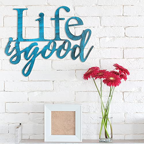 Hotop Life is Good Sign Metal Wall Art Sign 3D Word Art Sign Farmhouse Metal Cutout for Office Living Room Bedroom Kitchen -Blue-