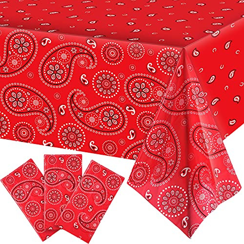 3 Pieces Western Party Tablecloth Red Paisley Table Cover Red Bandana Plastic Table Cloth Rectangle Floral Tablecloth for Western Cowboy Themed Party Decorations, 108 x 54 Inches 3 Pieces Western Party Tablecloth Red Paisley Table Cover Red Bandana Plastic Table Cloth Rectangle Floral Tablecloth for Western Cowboy Themed Party Decorations, 108 x 54 Inches