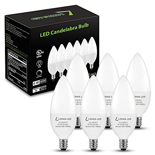 LOHAS E12 LED Bulb Dimmable, 6W Candelabra Light Bulb 60W Equivalent, 550Lumen LED Candle Light Bulbs, Ceilling Fan Light Bulb for Home Office, UL Listed, 6 Pack -Daylight White-