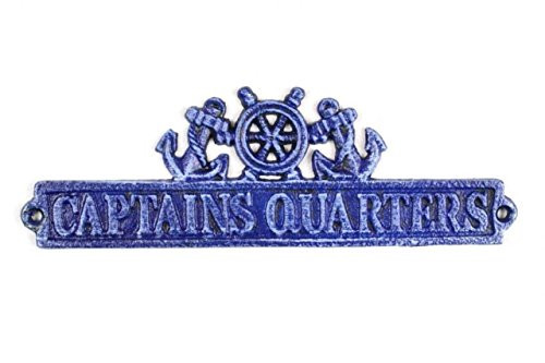 Hampton Nautical K-9321-blue Cast Iron Captains Quarters Sign Ship Anchor, 9", Dark Blue Whitewashed