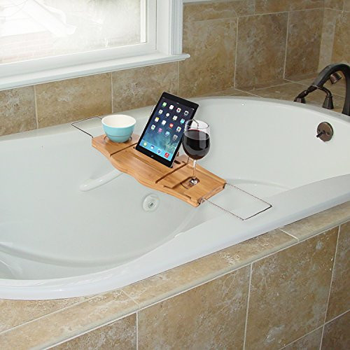 ARAD Bathtub Tray, Soap Tray, Bath Bamboo Tray, Bath Accessories, Bath Bamboo Caddy, Bathroom Tray, Tablet Holder for Bath, Luxury Bathroom Caddy, Bath Shelf - iPad, Tablet and Book Stand for Bath