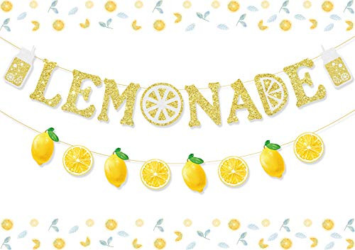 Lemonade Banner Lemonade Stand Sign Party Decoration Lemon Glitter Banner Garland for Summer Lemon Birthday Baby Shower Bridal Shower Party Supplies