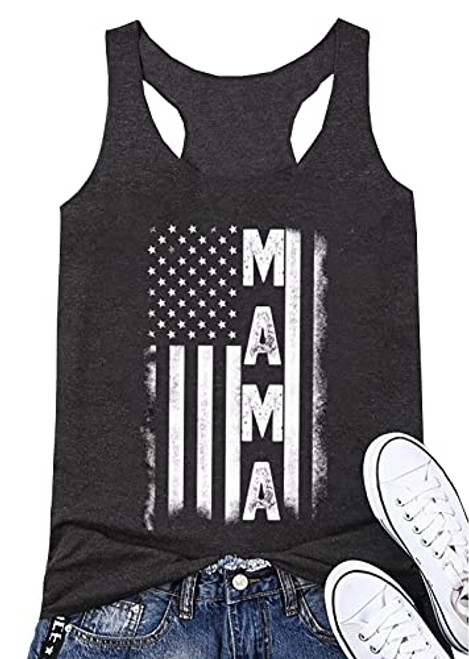 Huovud Mama American Flag Tank Tops for Women 4th of July Stars Stripes US Flag Print Patriotic Sleeveless T-Shirt -Dark Grey, Large- Huovud Mama American Flag Tank Tops for Women 4th of July Stars Stripes US Flag Print Patriotic Sleeveless T-Shirt -Dark Grey, Large-