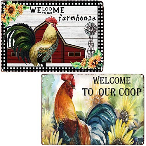 TISOSO Welcome to Our Farmhouse Coop Funny Chicken Sign Retro Vintage Metal Tin Signs Wall Plaque Farm House Country Home Decor 2Pcs-8X12Inch TISOSO Welcome to Our Farmhouse Coop Funny Chicken Sign Retro Vintage Metal Tin Signs Wall Plaque Farm House Country Home Decor 2Pcs-8X12Inch
