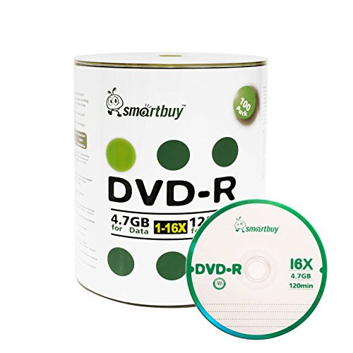 Smartbuy 4.7gb/120min 16x DVD-R Logo Top Blank Data Video Recordable Media Disc (100-Disc)