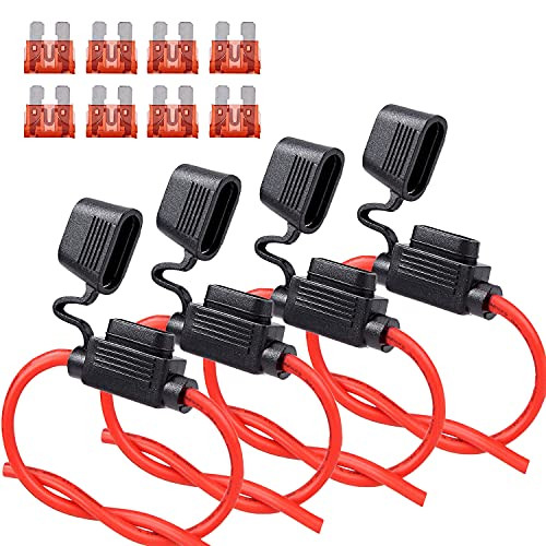 10-AWG- Gauge Wire Inline Fuse Holder - Waterproof Power Socket Medium Blade Type Inline Fuse Holders with 8pcs 40A Fuse auto Car Replacement Fuses