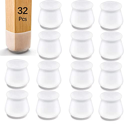 32Pcs Furniture Pads Chair Leg Protectors for Hardwood Floors, Move Furniture Legs Quietly, Protecting Wood Floors from Scratches, Silicone Felt Bottom Chair Leg Covers Smooth Moving for Chair Feets