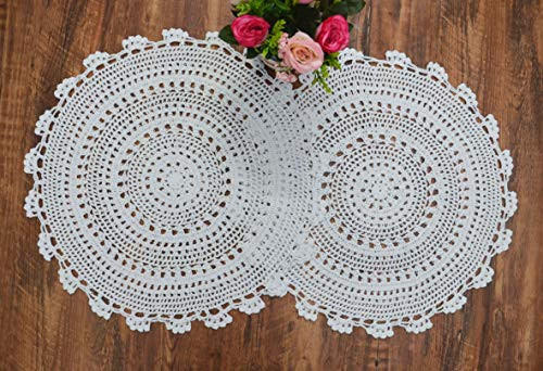 TOSEEY 45cm Doilies Crochet Round Lace Doily Handmade Placemats 100 percent Cotton Crocheted Coasters, Pack of 2 -White-