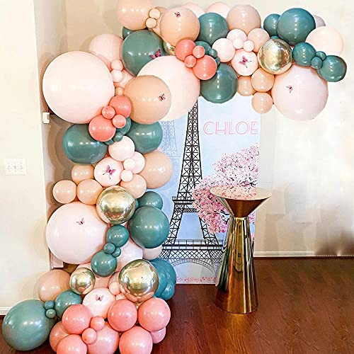 126PCS Sage Olive Green Pink Blush Peach Gold Balloons Balloon Garland Arch Kit, Jungle Safari Baby Shower Birthday Theme Party Decorations Supplies for Boys Girls