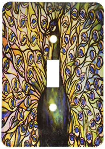 3dRose Vintage Stained Glass Peacock - Single Toggle Switch (lsp_43777_1)