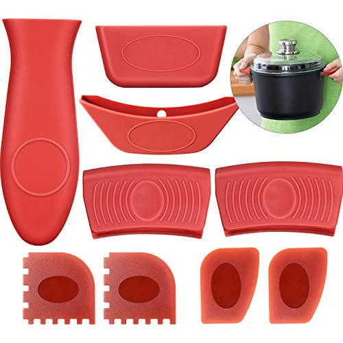 9 Pieces Silicone Hot Handle Holders and Pot Holders Cover Cast Iron Pan Handle Holder Cast Iron Skillet Handle Covers for Cast Iron Skillets, Frying Pans and Griddles