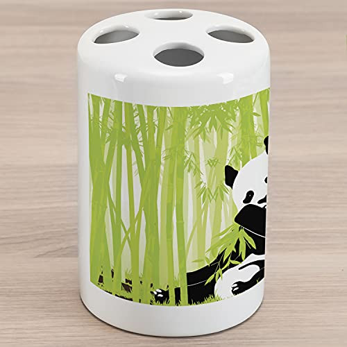 Ambesonne Panda Ceramic Toothbrush Holder, Panda Bear in Bamboo Forest Jungle Oriental Nature Wildlife Tropic Cartoon Art, Decorative Versatile Countertop for Bathroom, 4.5" X 2.7", Lime Black White Ambesonne Panda Ceramic Toothbrush Holder, Panda Bear in Bamboo Forest Jungle Oriental Nature Wildlife Tropic Cartoon Art, Decorative Versatile Countertop for Bathroom, 4.5" X 2.7", Lime Black White