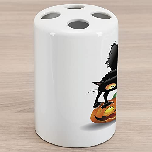 Ambesonne Halloween Ceramic Toothbrush Holder, Black Cat on Pumpkin Drawing Spooky Cartoon Characters Halloween Humor Art, Decorative Versatile Countertop for Bathroom, 4.5" X 2.7", Orange Black Ambesonne Halloween Ceramic Toothbrush Holder, Black Cat on Pumpkin Drawing Spooky Cartoon Characters Halloween Humor Art, Decorative Versatile Countertop for Bathroom, 4.5" X 2.7", Orange Black