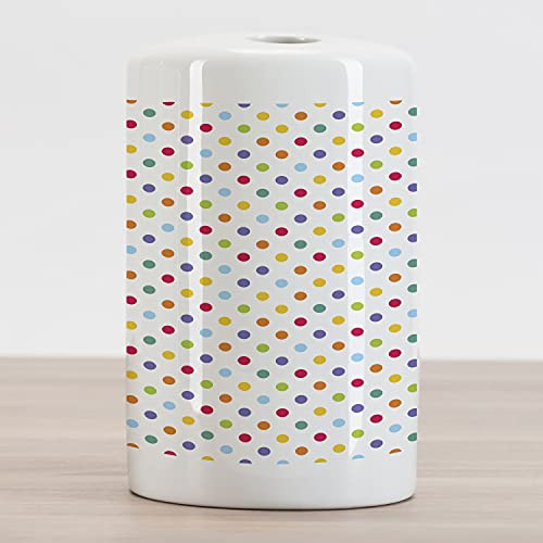 Ambesonne Abstract Ceramic Toothbrush Holder, Colorful Polka Dots Round Circular Vintage Fashion Girls Feminine Design, Decorative Versatile Countertop for Bathroom, 4.5" X 2.7", Multicolor