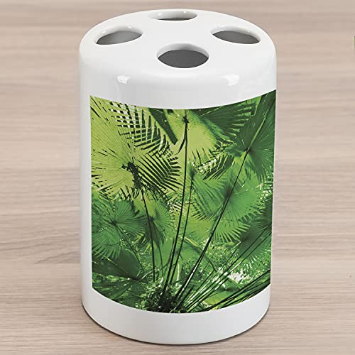 Ambesonne Rainforest Ceramic Toothbrush Holder, Plants in Tropical Environment Exotic Jungle Atmosphere Natural Beauty Pattern, Decorative Versatile Countertop for Bathroom, 4.5" X 2.7", Green Ambesonne Rainforest Ceramic Toothbrush Holder, Plants in Tropical Environment Exotic Jungle Atmosphere Natural Beauty Pattern, Decorative Versatile Countertop for Bathroom, 4.5" X 2.7", Green