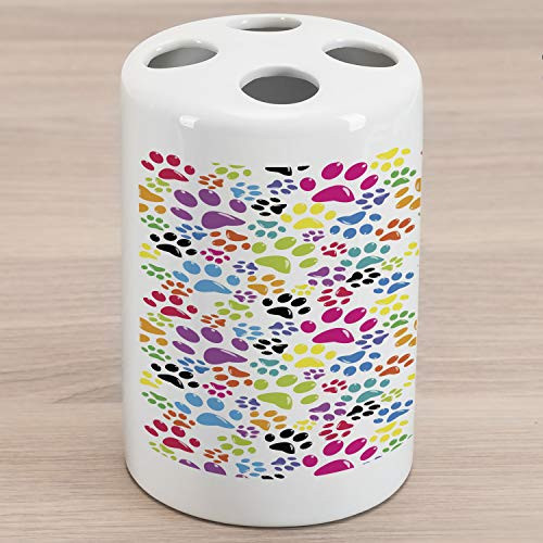 Ambesonne Dog Ceramic Toothbrush Holder, Colorful Little Paws Steps Art Cartoon Unusual Traces Design, Decorative Versatile Countertop for Bathroom, 4.5" X 2.7", Purple Blue Green Ambesonne Dog Ceramic Toothbrush Holder, Colorful Little Paws Steps Art Cartoon Unusual Traces Design, Decorative Versatile Countertop for Bathroom, 4.5" X 2.7", Purple Blue Green