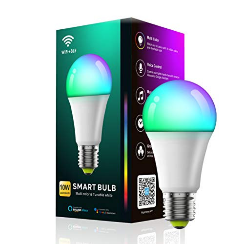 Olaf Trading WiFi Smart Light Bulb Dimmable Timer Function Magic Light Bulb Bluetooth Remote Control Full Color Light Bulb, Can be Used with Alexa