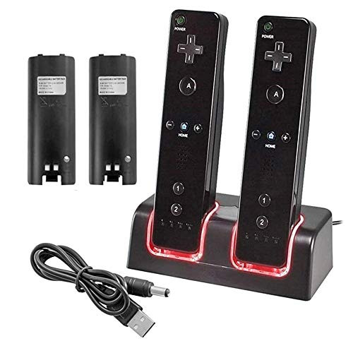 Wii Controller Charger Station, 2 in 1 Dual Charging Dock Station for Nintendo WII/WII U Controllers with Two 2800mAh Rechargeable Battery Pack Black