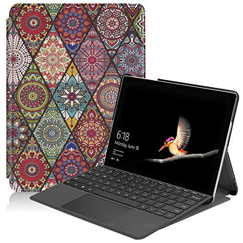 Surface Go 2 Case, Ratesell Kickstand Business Slim Trifold Folding Stand Folio Cover Pencil Holder for Microsoft Surface Go 2 2020 / Surface Go 2018 Mandala