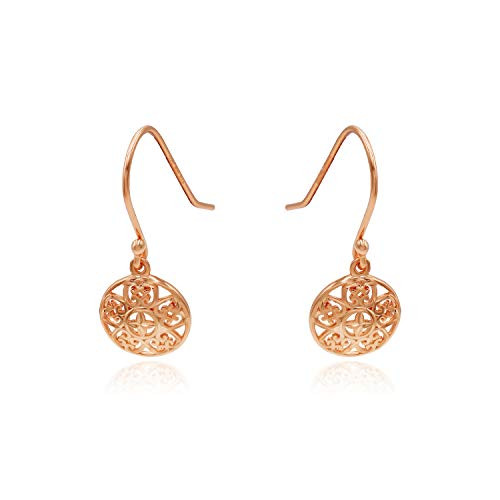 Rose Gold Flashed Sterling Silver Vintage Round Filigree Dangle Drop Earrings