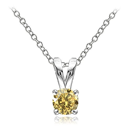 Ice Gems Sterling Silver Citrine 5mm Round Solitaire Necklace