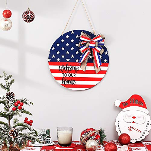 4th of July Welcome Door Sign, American Independence Day Decorations Round Patriotic Wooden Hanging Sign for Front Door Porch, Home Garden Decor and Wall Window Decor 4th of July Welcome Door Sign, American Independence Day Decorations Round Patriotic Wooden Hanging Sign for Front Door Porch, Home Garden Decor and Wall Window Decor