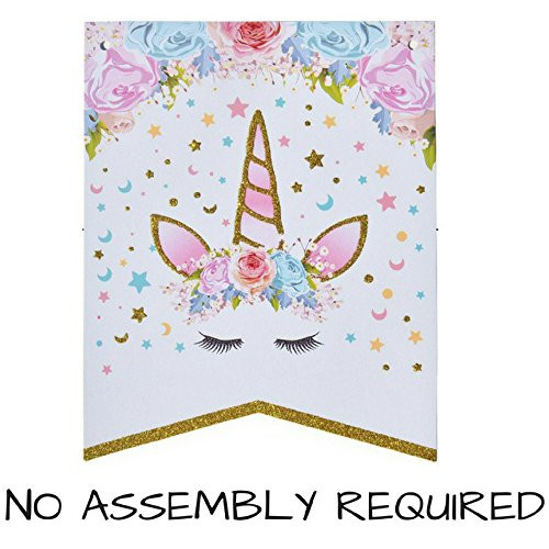 TEAMNG Happy Birthday Bunting Banner Rainbow Unicorn Themed Party Favors Decorations For Cute Fantasy Fairy Princess Girls Birthday Party Supplies No Assembly Required TEAMNG Happy Birthday Bunting Banner Rainbow Unicorn Themed Party Favors Decorations For Cute Fantasy Fairy Princess Girls Birthday Party Supplies No Assembly Required
